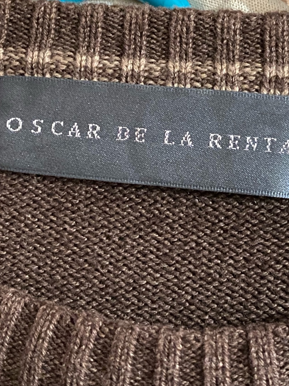 Oscar de la Renta Chocolate Brown Windowpane Sweater XL Preppy Old Money Grandpa - Picture 7 of 8